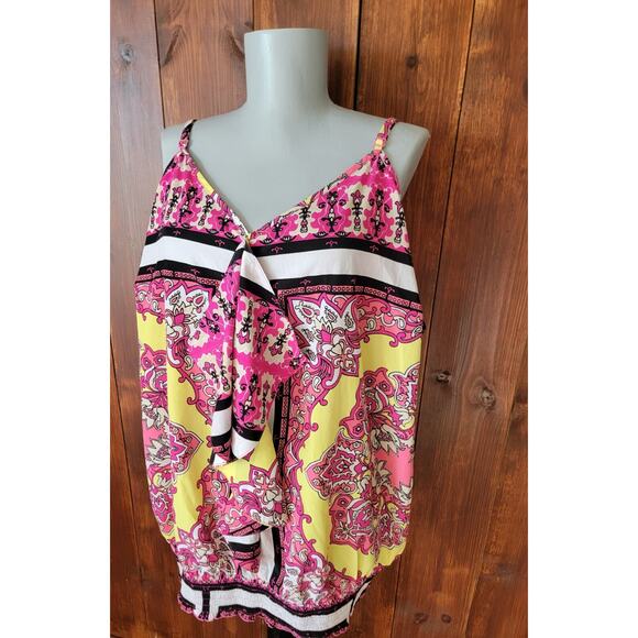 Lane Bryant Women 26/28 Pink Floral Satin Shell Top Adjustable Straps Ruffle🌸 - Picture 4 of 11